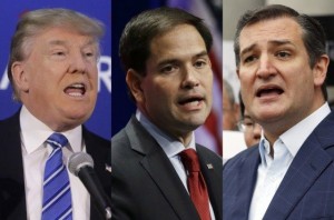 Donald Trump, left, Marco Rubio, and Ted Cruz